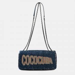 Pre Owned Chanel Cococuba Sequin Blue Leather Shoulder Bag