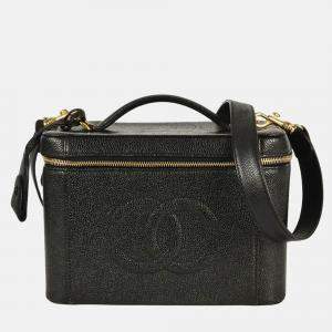Pre Owned Chanel Vanity Black Caviar Skin Coco Mark Handbag