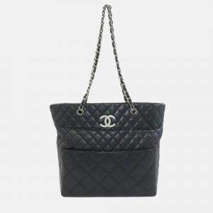 Pre Owned Chanel CC Coco Mark Black Lambskin Tote Bag