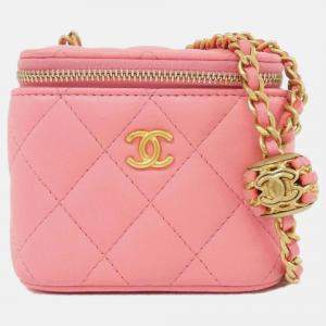 Pre Owned Chanel Pearl Crush Pink Leather Vanity Shoulder Bag