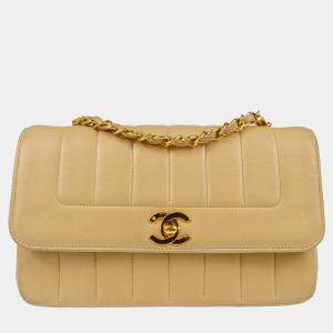 مملوكة مسبقًا Chanel Beige Lambskin Mademoiselle Single Flap Shoulder Bag