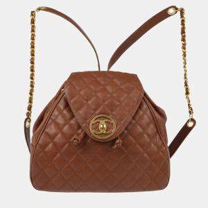 Pre Owned Chanel CC Brown Leather Backpack 