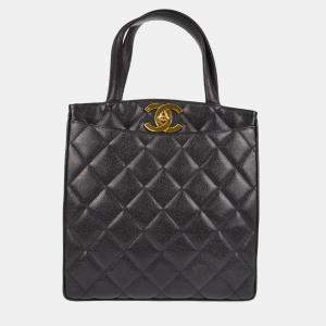 Pre Owned Chanel Black Leather Tote Bag