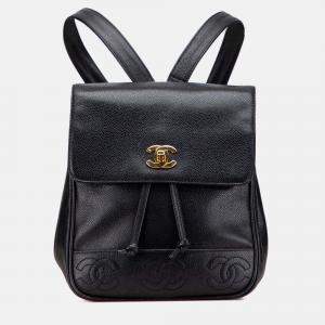 Pre Owned Chanel Black Caviar Triple CC Backpack