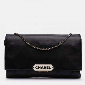 Pre Owned Chanel Black Quilted Lambskin Retro Label Shoulder Bag