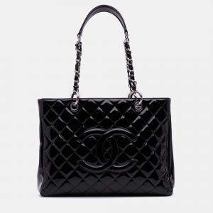 Pre Owned Chanel Black Patent Grand Shopping Tote
