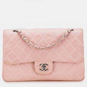 Pre Owned Chanel Pink Medium Classic Lambskin Double Flap