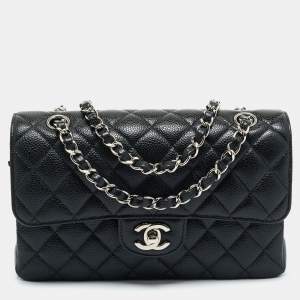 Pre Owned Chanel Black Quilted Caviar Leather Small Classic Double Flap Bag