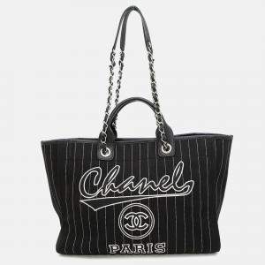 مملوكة مسبقًا Chanel Deauville 2Way Chaintote Bag Black/White Canvas Leather Size Mm
