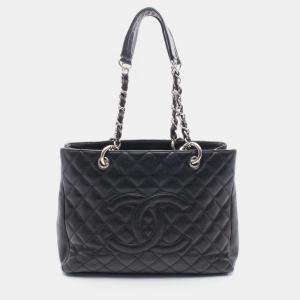 Pre Owned Chanel Matelassé Black Leather Grand Shopping Tote