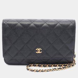 Pre Owned Chanel Matelasse Black Calfskin GHW Crossbody Chain Shoulder Bag