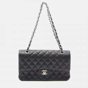 Pre Owned Chanel Matelasse Black Caviar Leather W Flap Bag