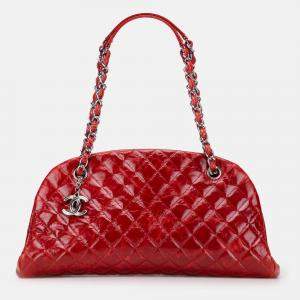 Pre Owned Chanel Red Large Glazed Calfskin Mademoiselle Bowling Bag