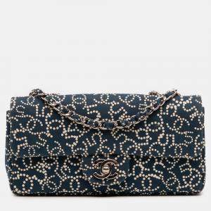 Pre Owned Chanel Blue Small Printed Canvas CC No. 5 Flap