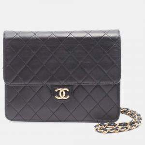 Pre Owned Chanel Black CC Quilted Lambskin Chain Single Flap