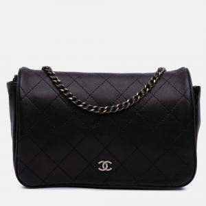 Pre Owned Chanel Black CC Quilted Lambskin Full Flap Wallet on Chain