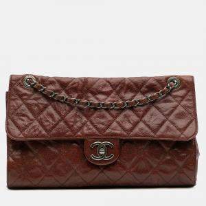 Pre Owned Chanel Red Jumbo Quilted Glazed Caviar CC Crave Flap