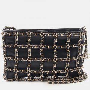 Pre Owned Chanel Black Lambskin Chain Frame Crossbody