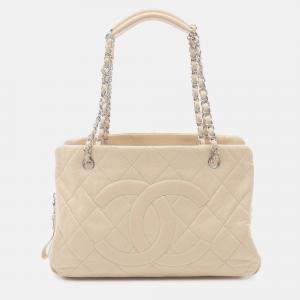 Pre Owned Chanel White Petite Caviar Timeless Tote