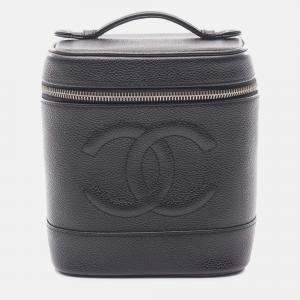 Pre Owned Chanel Black CC Caviar Vanity Case