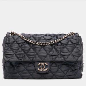Pre Owned Chanel Black Extra Large CC Quilted Satin Single Flap Bag