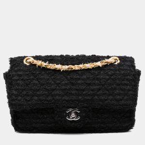 Pre Owned Chanel Black Medium Classic Tweed Single Flap Bag