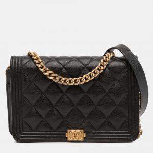 Pre Owned Chanel Black Quilted Caviar Boy Wallet on Chain