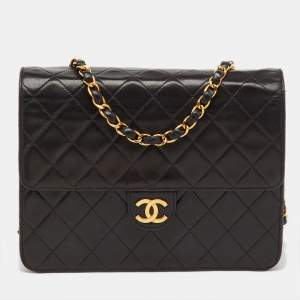 Pre Owned Chanel Black Quilted Leather CC Square Single Flap Bag