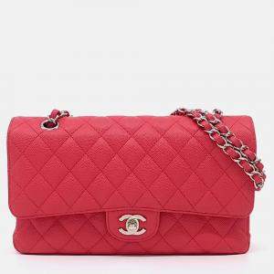 Pre Owned Chanel Red Leather Caviar Classic Medium