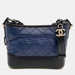 Pre Owned Chanel Small Gabrielle Navy Blue Leather Hobo Bag