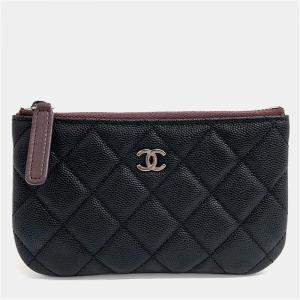 Pre Owned Chanel Black Leather Caviar Pouch