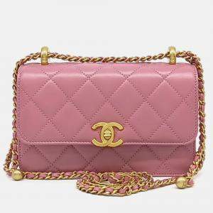 Pre Owned Chanel Pink Leather Mini Flap Bag