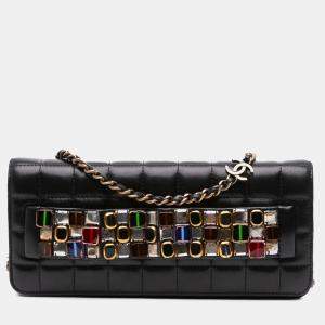 Pre Owned حقيبة يد شانيل سوداء باريس بايزانس جلد خروف مرصعة للسهرات بسلسلة