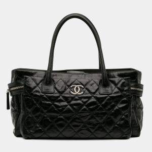 Pre Owned Chanel Black Medium Quilted Glazed Calfskin Executive Tote