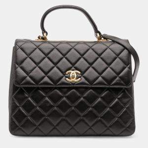 Pre Owned Chanel Black Large Lambskin Trendy CC Top Handle Flap