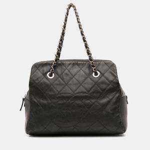 Pre Owned Chanel Grey Petite Crinkled Calfskin Timeless Tote