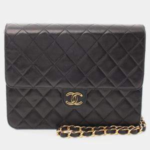 Pre Owned Chanel Black Lambskin Leather Shoulder Bag