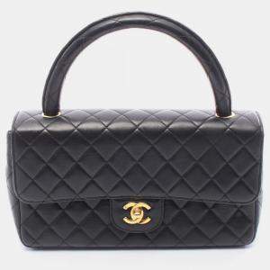 Pre Owned Chanel Kelly Black Lambskin Leather Shoulder Bag