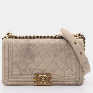 Pre Owned Chanel Boy Chanel Beige Calfskin Leather Shoulder Bag