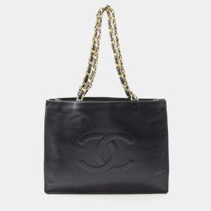 Pre Owned Chanel CC Large Black Leather Tote Bag