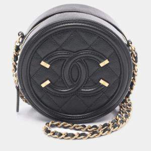 Pre Owned Chanel CC Filigree Black Calfskin Leather Shoulder Bag