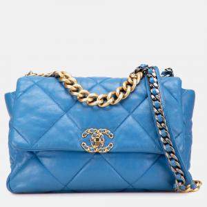 Pre Owned Chanel Blue Large Lambskin 19 Flap
