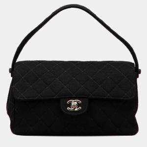 Pre Owned Chanel Black Medium CC Quilted Jersey Double Sided Flap