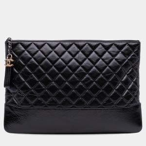 Pre Owned Chanel Black Large Aged Calfskin Gabrielle O Case Clutch