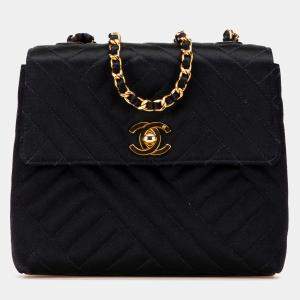 Pre Owned Chanel Black Mini Square Diagonal Quilted Satin Single Flap Bag