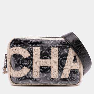 Pre Owned Chanel Black Coated Canvas Camellia Logo Camera Bag