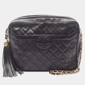 Pre Owned Chanel Black Medium CC Quilted Lambskin Tassel Camera Bag