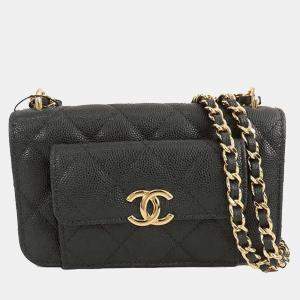 Pre Owned Chanel Black CC Quilted Caviar Pocket Twins Clutch with Chain