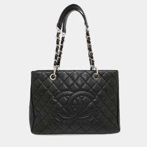 Pre Owned Chanel GST Black Caviar Leather Chain Tote Bag