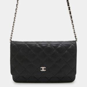 Pre Owned Chanel Matelasse Black Lambskin Chain Wallet